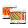 Two supplement containers labeled 'Creatine' and 'Aminos' with colorful labels on a white background. #flavor_watermelon_powder