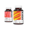 Two amber supplement bottles with white caps on a plain white background. The left bottle is labeled Kion Omega Fish Oil, and the right bottle is labeled Kion Aminos.
#flavor_capsules