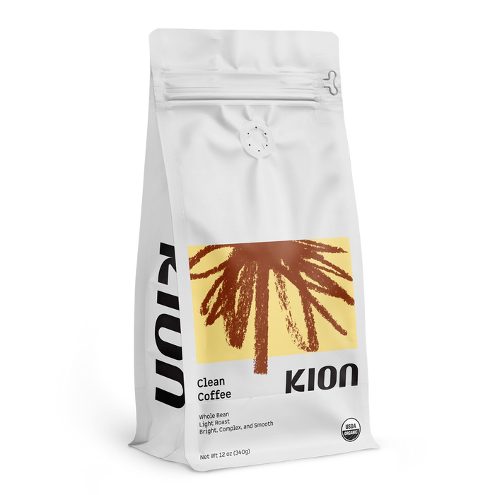 Kion coffee bag with palm tree design on a white background