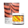 Two Kion dietary supplement products on a plain white background: a large pouch labeled Clean Protein and a jar labeled Aminos, both with orange and yellow abstract labels and white lids.

#aminos_mango_powder
#protein_rich_chocolate