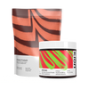 Two dietary supplement products on a plain white background: a large stand-up pouch labeled Clean Protein and a white tub labeled Aminos, both with bold multicolor label designs.

#aminos_watermelon_powder
#protein_rich_chocolate