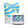 Two Kion brand protein powder products on a plain white background: a large stand-up pouch labeled Clean Protein and a smaller jar labeled Aminos Energy Muscle-Resting Athletic Recovery.

#aminos_mixed_berry_powder
#protein_smooth_vanilla
