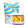 Two Kion dietary supplement products on a plain white background: a large stand-up pouch labeled Clean Protein and a smaller jar labeled Aminos.

#aminos_mango_powder
#protein_smooth_vanilla