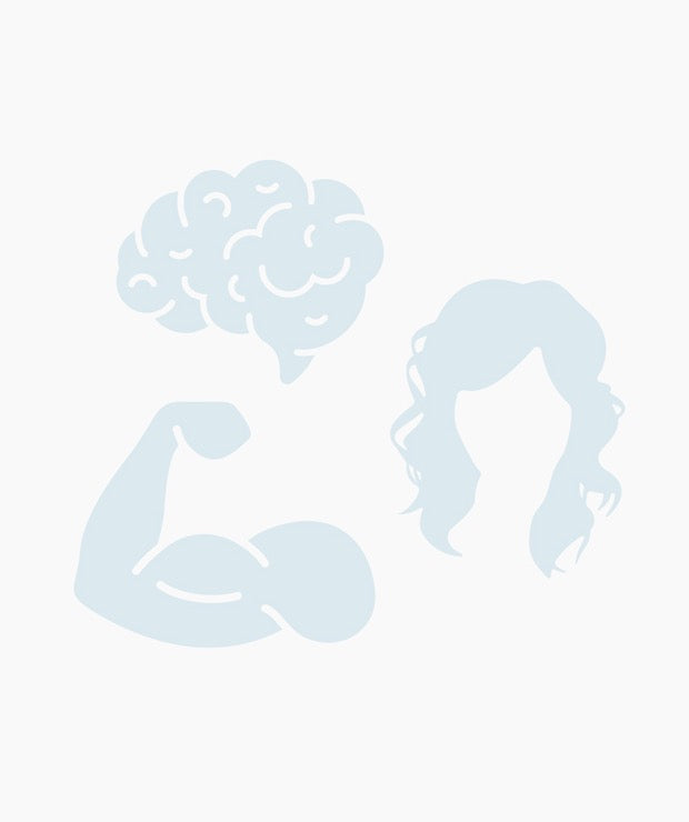 Icons for muscle, brain, and hair