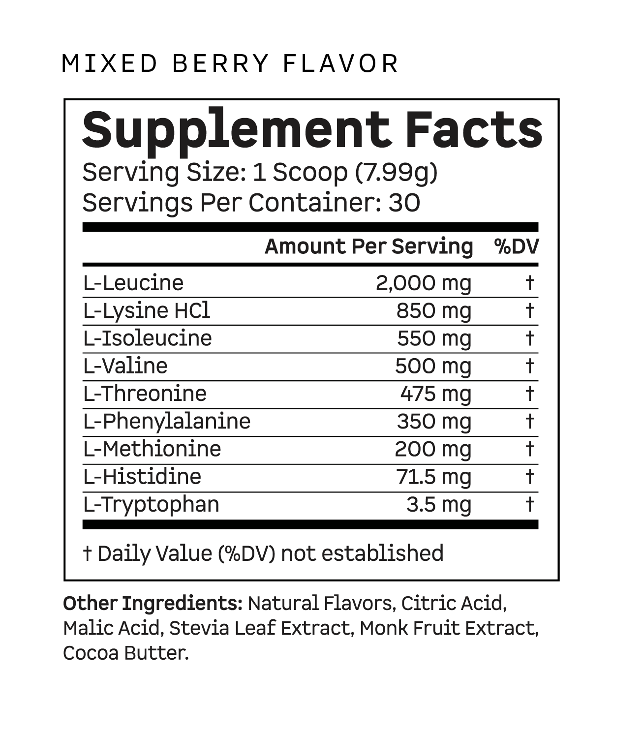 Mixed Berry Aminos supplement facts