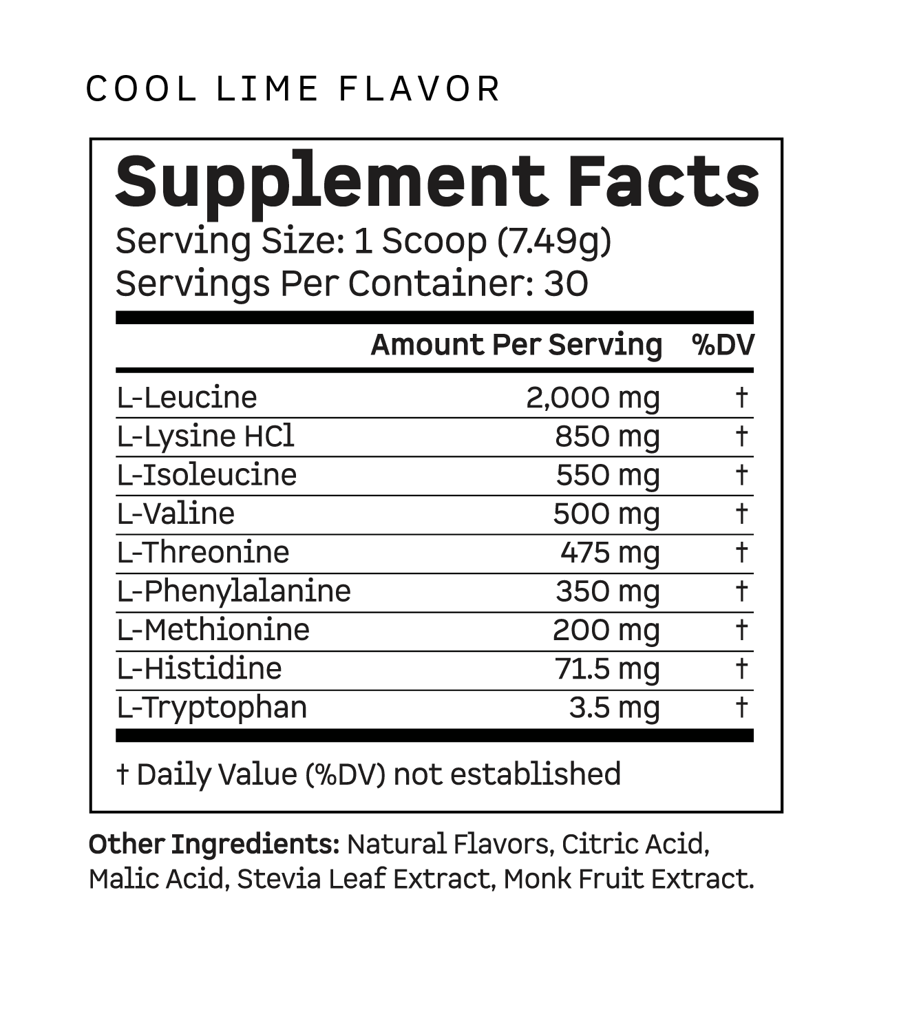 Cool Lime Aminos supplement facts